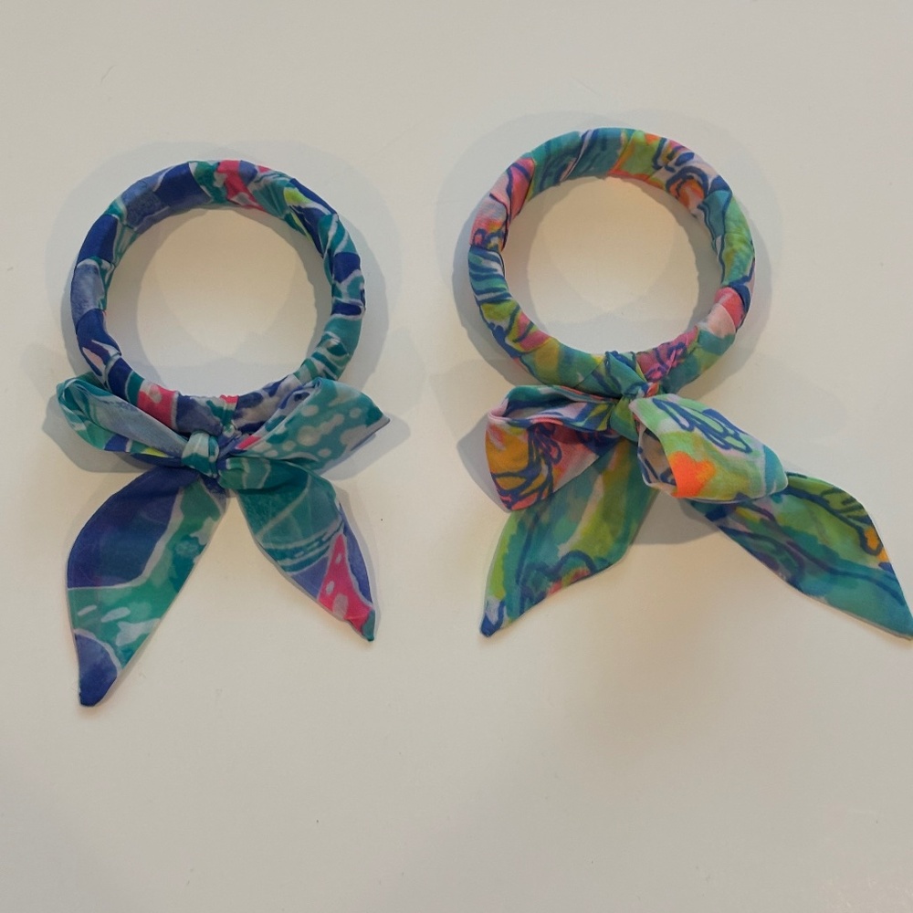 Two Lilly Pulitzer Scarf wrapped bow bangle bracelets